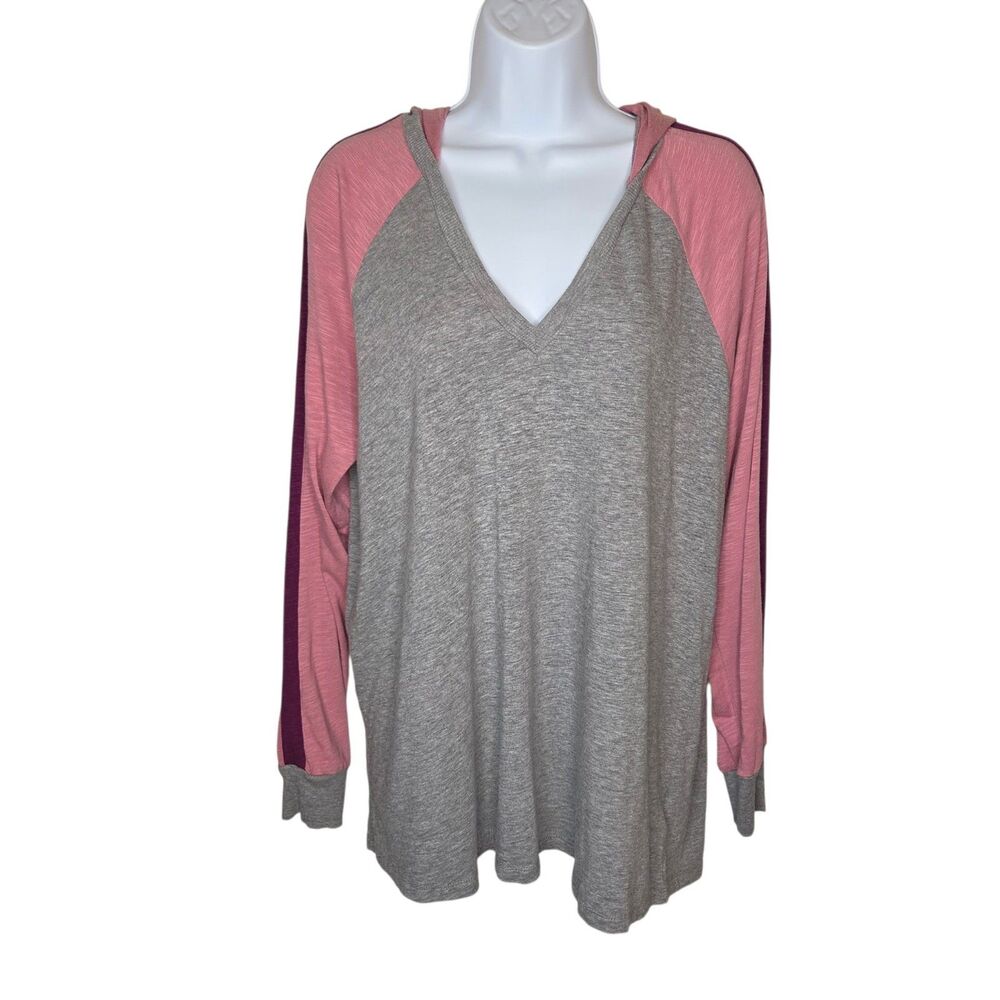 Torrid Super Soft Slub Jersey Raglan Sleeve Hoodie Top Grey Pink Size 1 / 1X